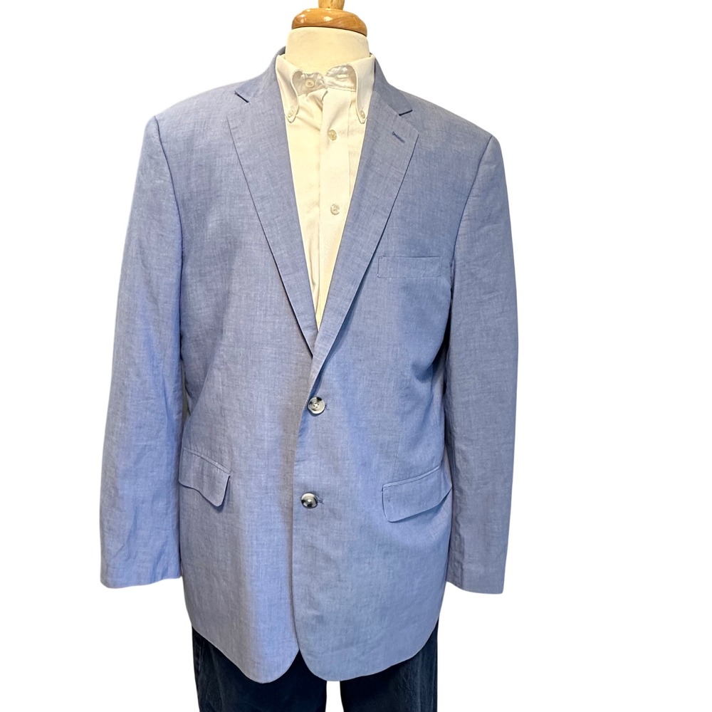 Alan Flusser lightweight cotton Sport Coat 44L Blue Excellent 2-Button Blazer - Picture 3 of 8